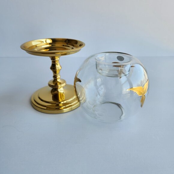 VTG RARE Partylite Mini Tuscany Glass Tealight Candle Holder with Gold Base - Picture 3 of 10
